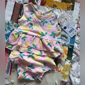 George Pink and Yellow Lemon Print Romper